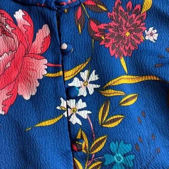 LOFT Petites Dress  Women's Size SP  Blue Wild Flower Print Long Sleeve Shift - Picture 4 of 11